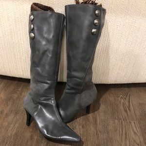 Gray pleather and suede boots